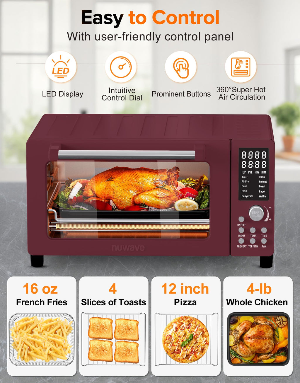 Nuwave Bravo Pro Smart Air Fryer Toaster Oven Combo, 10-in-1 Functions with Quicker & Even Crisp Technology, 1800W, 50-450°F, PFAS-Free, 21QT, Cinnamon