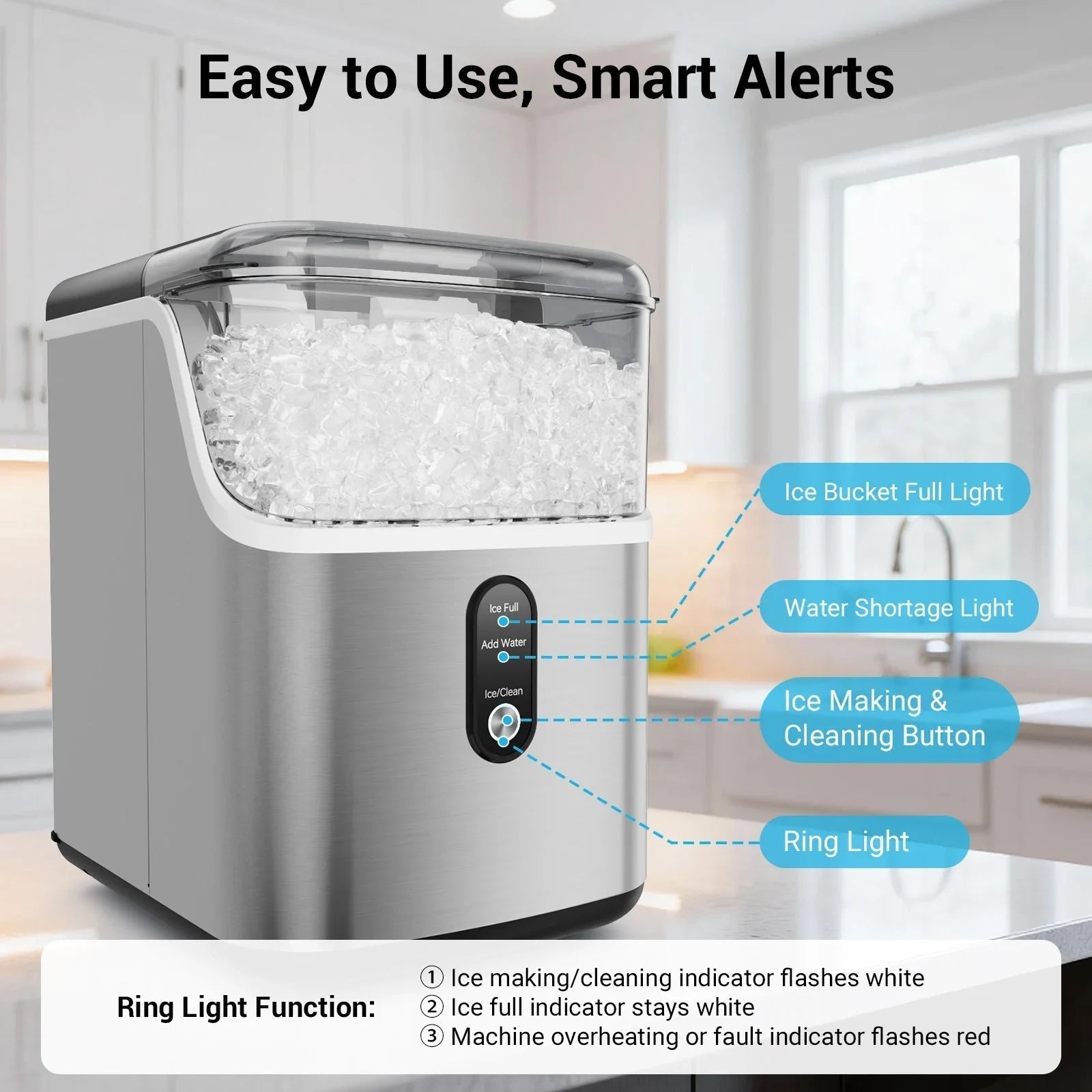 Effortless Nugget Ice Maker | Self-Cleaning Countertop Machine for Soft Chewable Ice